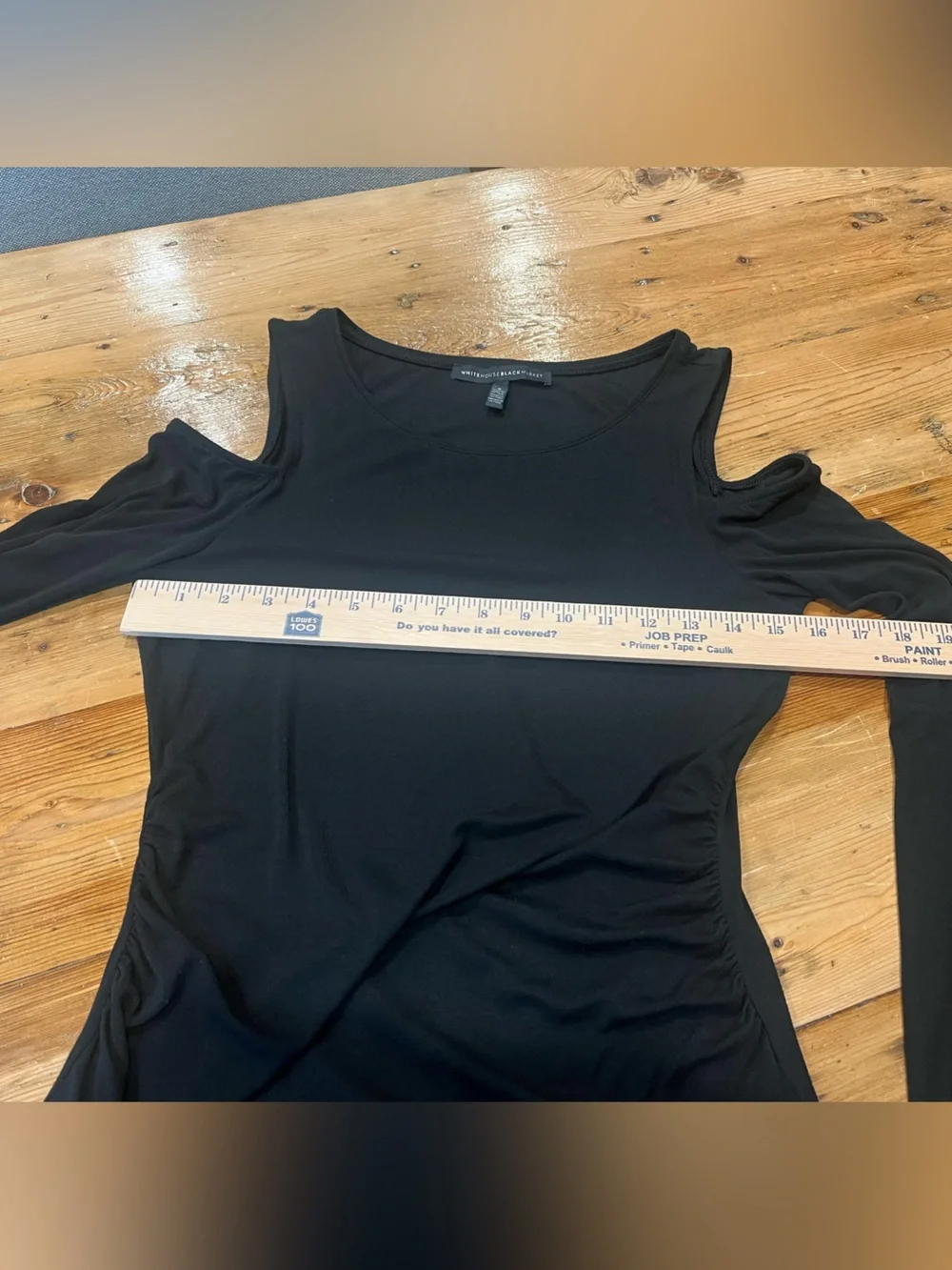 White House Black Market Black Cold-Shoulder Long Sleeve Top with Side Ruching